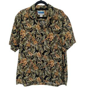 Vintage Excellent Hawaiian Shirt Men Size XL Floral Ukelele Print Button Up USA